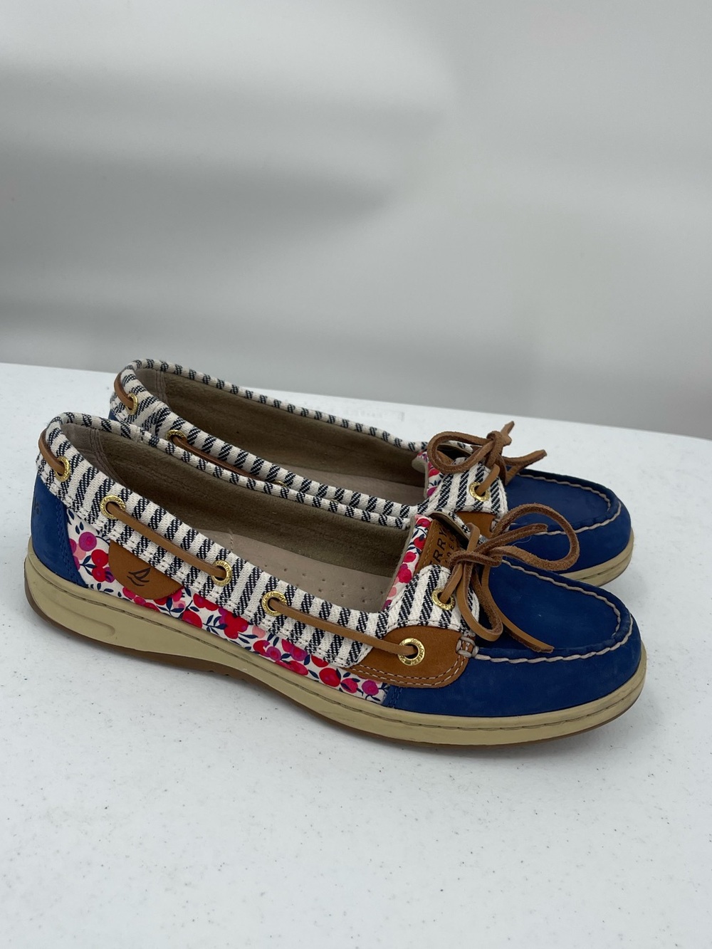 Sperry Navy Blue Multicolor Floral & Striped Boat Shoes
